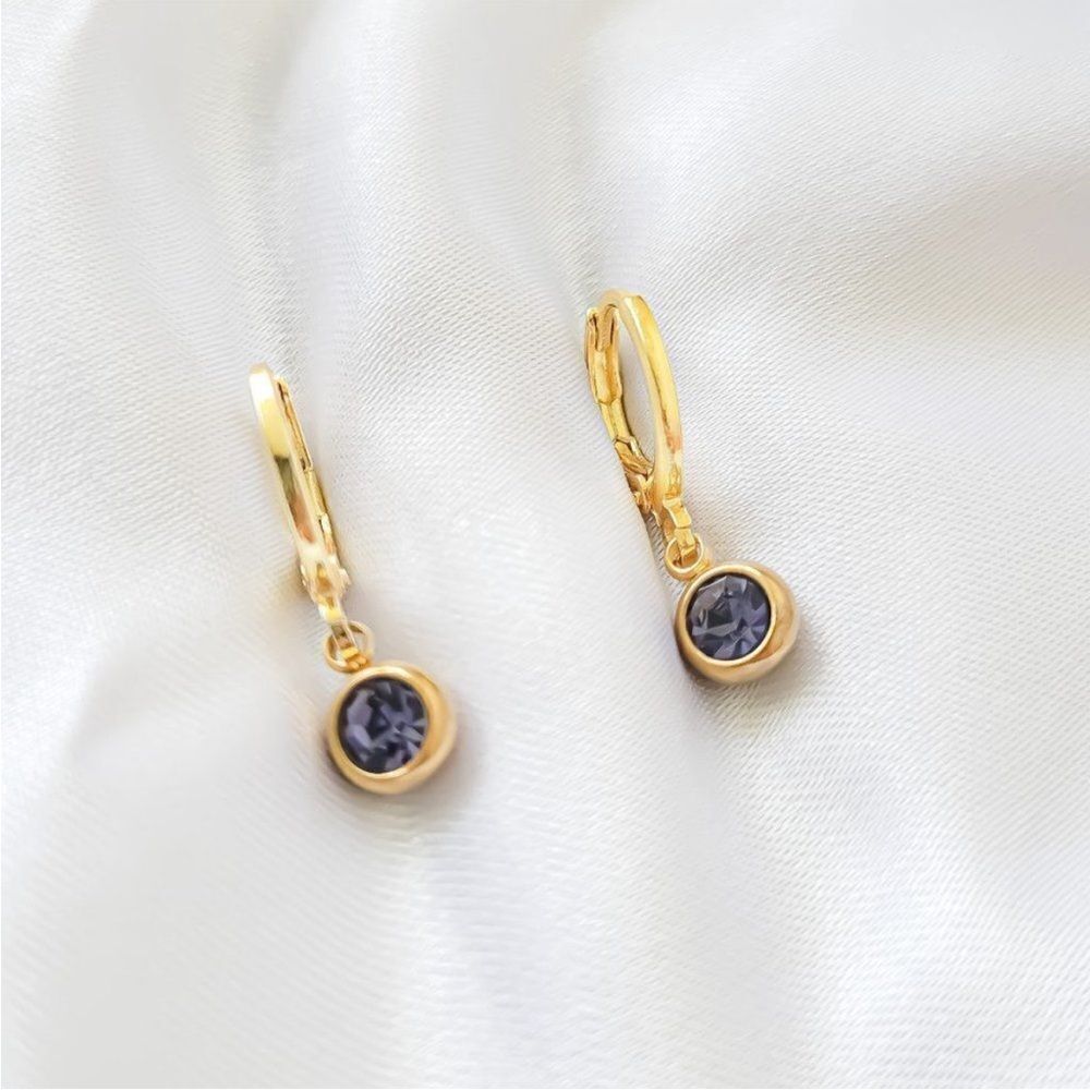 5 for $25 Tiny Crystal Charm Earrings Gold Huggie Hoops Rhinestone Diamond … - Picture 2 of 2